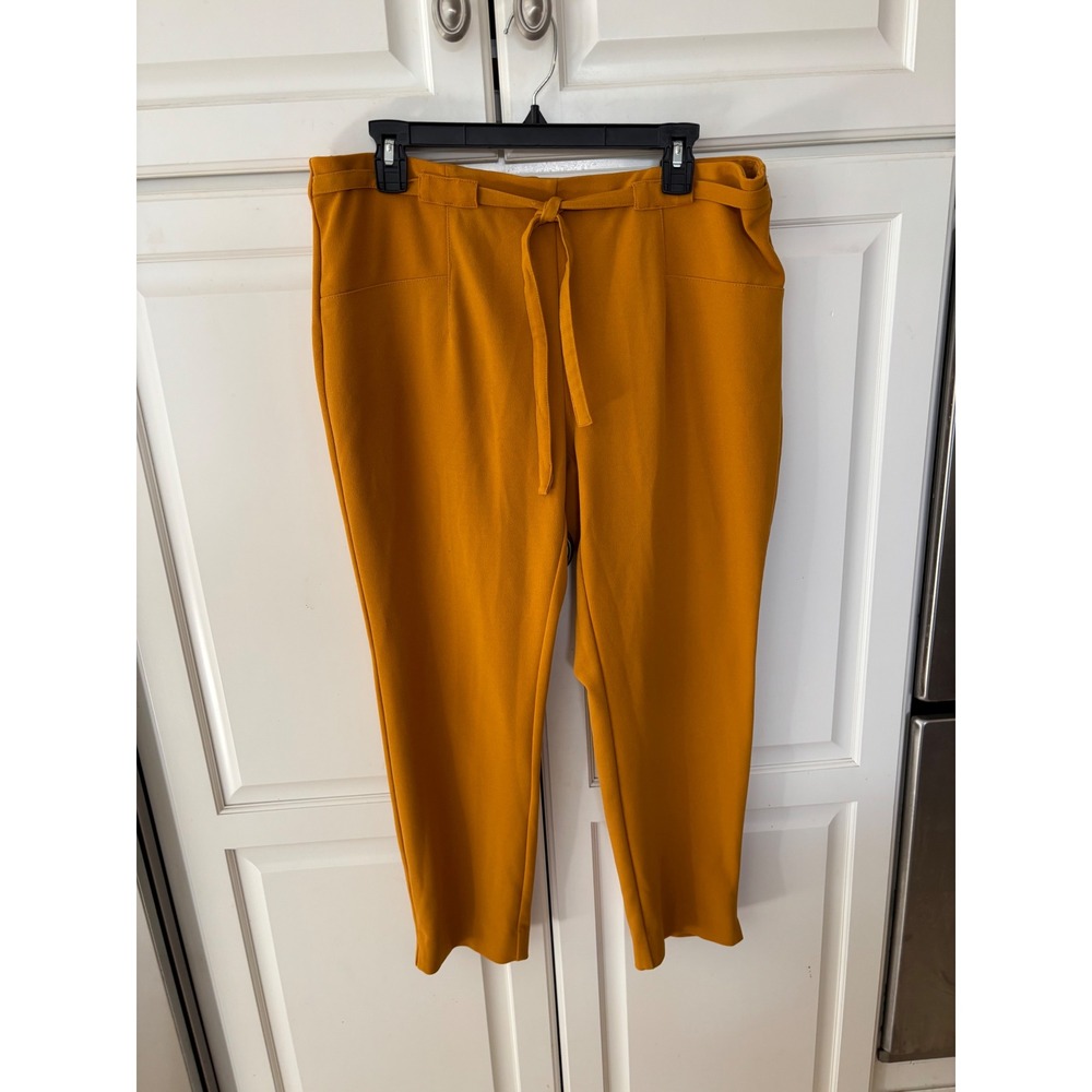 NYCC New York Clothing Co Mustard Yellow Tie Waist Tapered Leg Pants Size 14